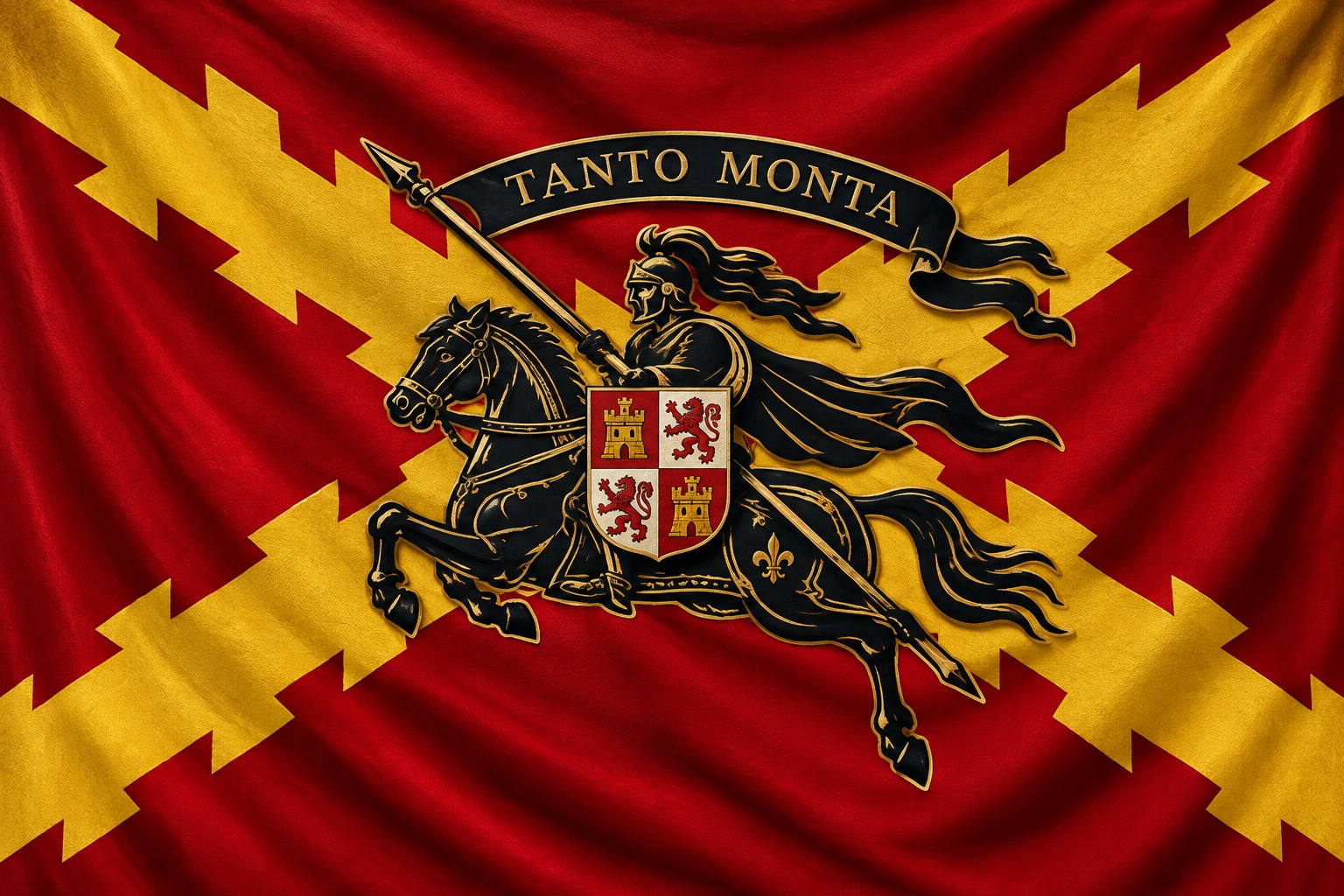 TANTO MONTA: caballero sobre Cruz de Borgoña roja y oro